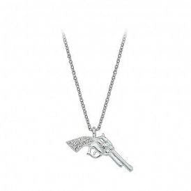 Silver Pistols w/ Rhinestone Handles Necklace